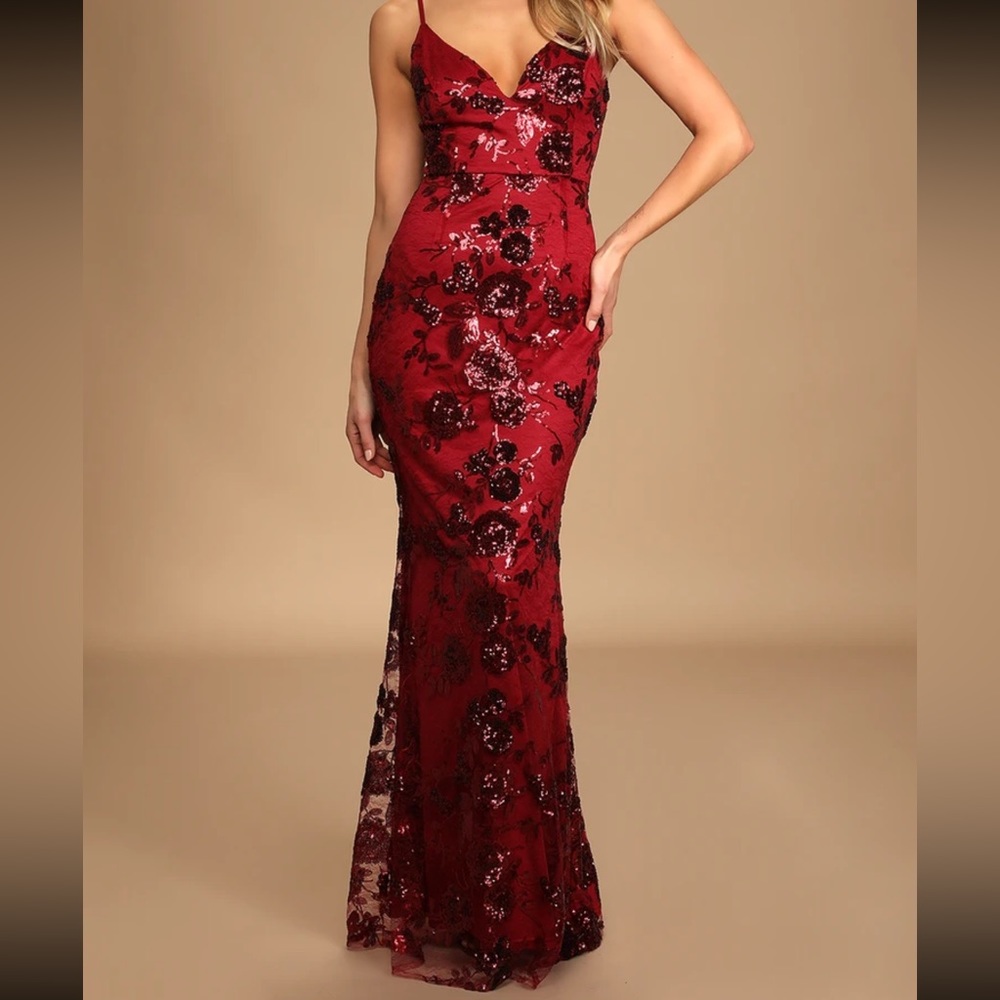Lulus Shine Language Wine Red Sequin Mermaid Maxi Dress